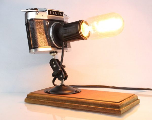 Original Vintage Camera Repurposed Upcycled Edison Desk Lamp - Retro - Exa