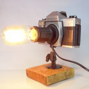 Original Vintage Camera Repurposed Upcycled Edison Desk Lamp - Retro - Praktica